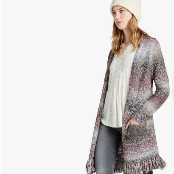 Lucky Brand Sweaters - NWT Lucky Brand purple fringe duster cardigan Sz S